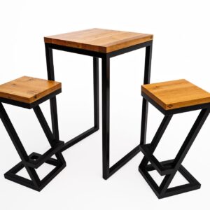 Zestaw stolik z hokerami z litego drewna